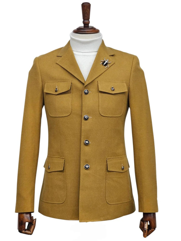 Mens Giovanni Testi Slim Fit 2 Piece Suit Mustard – 4 Button Notch Lapel & Flap Pockets
