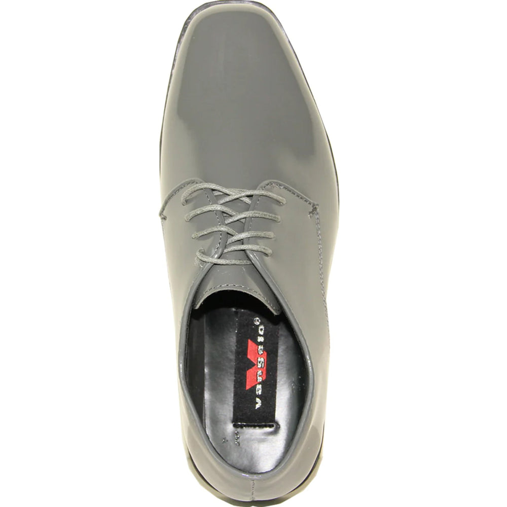 Bravo Mens Classic Plain Square Toe Shiny Patent Tuxedo Dress Shoe in Grey