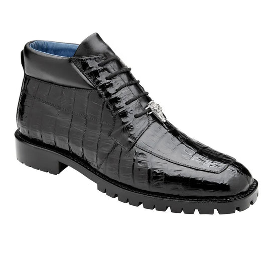 Men's Belvedere Gallardo Caiman Crocodile Dress Hiker Boot in Black