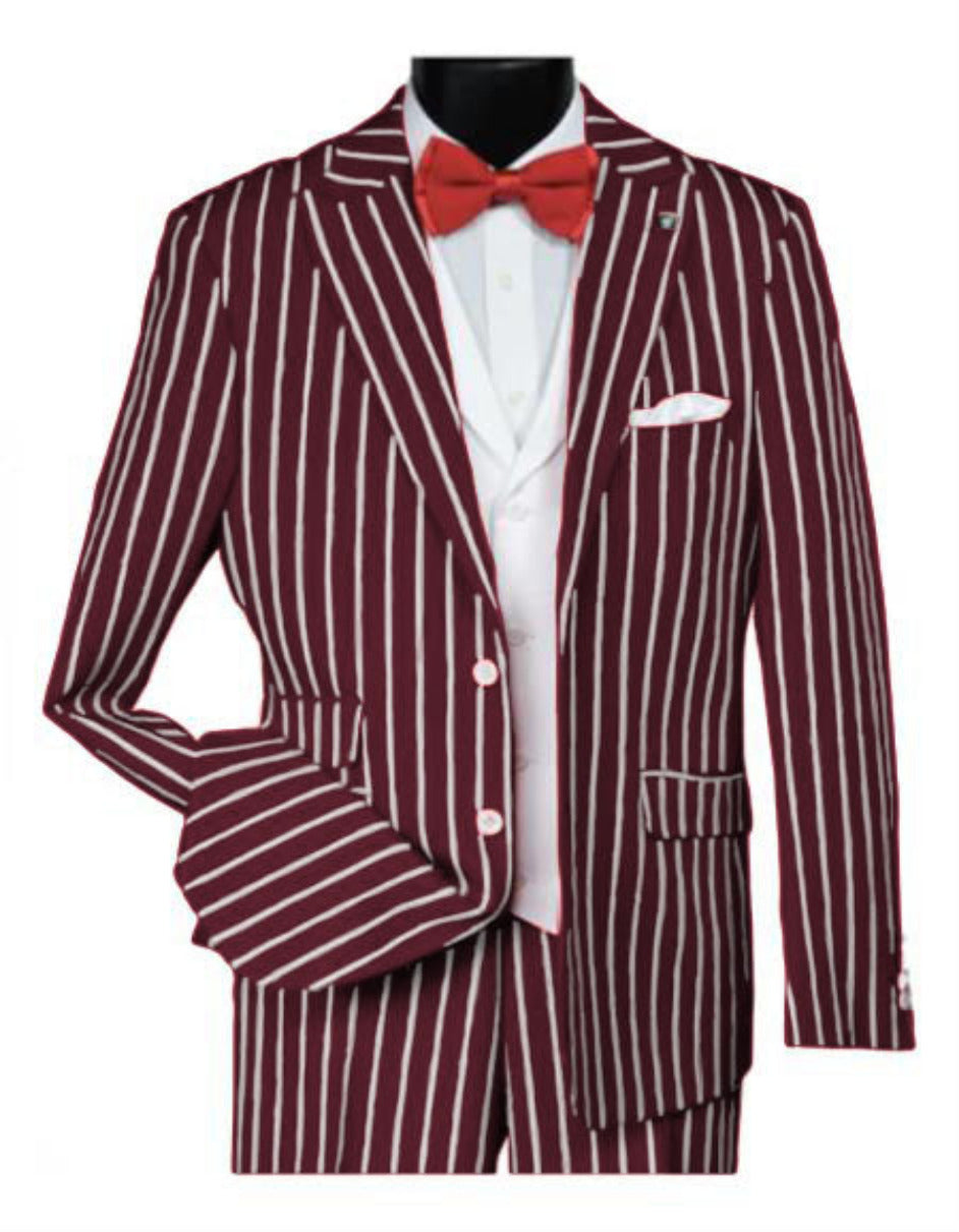 Men'S Bold Gangster 1920s Vintage Black And White Gangster Bold Stripe 2 Buttons Vested Suits main image 1