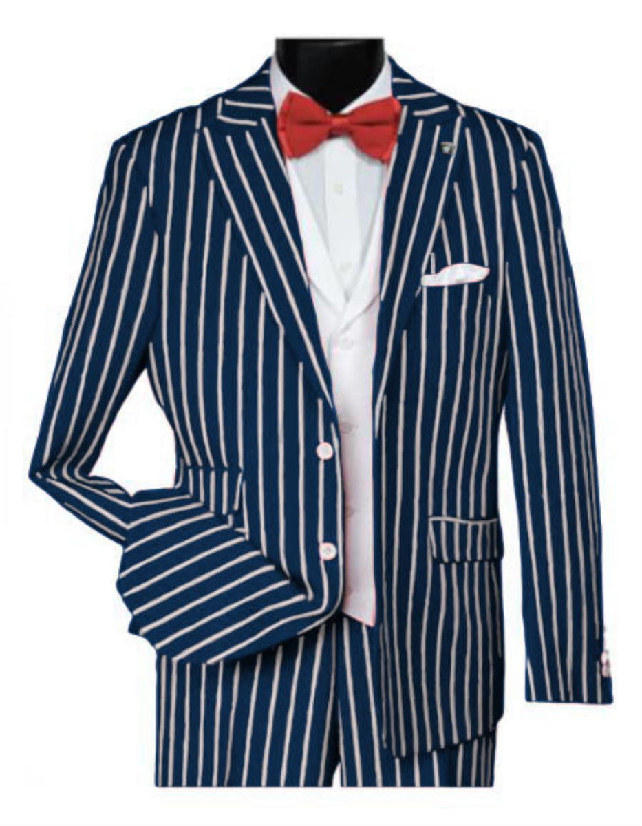 Men's Bold Gangster 1920s Vintage Gangster Bold Stripe 2 Buttons Vested Suit Black main image 1