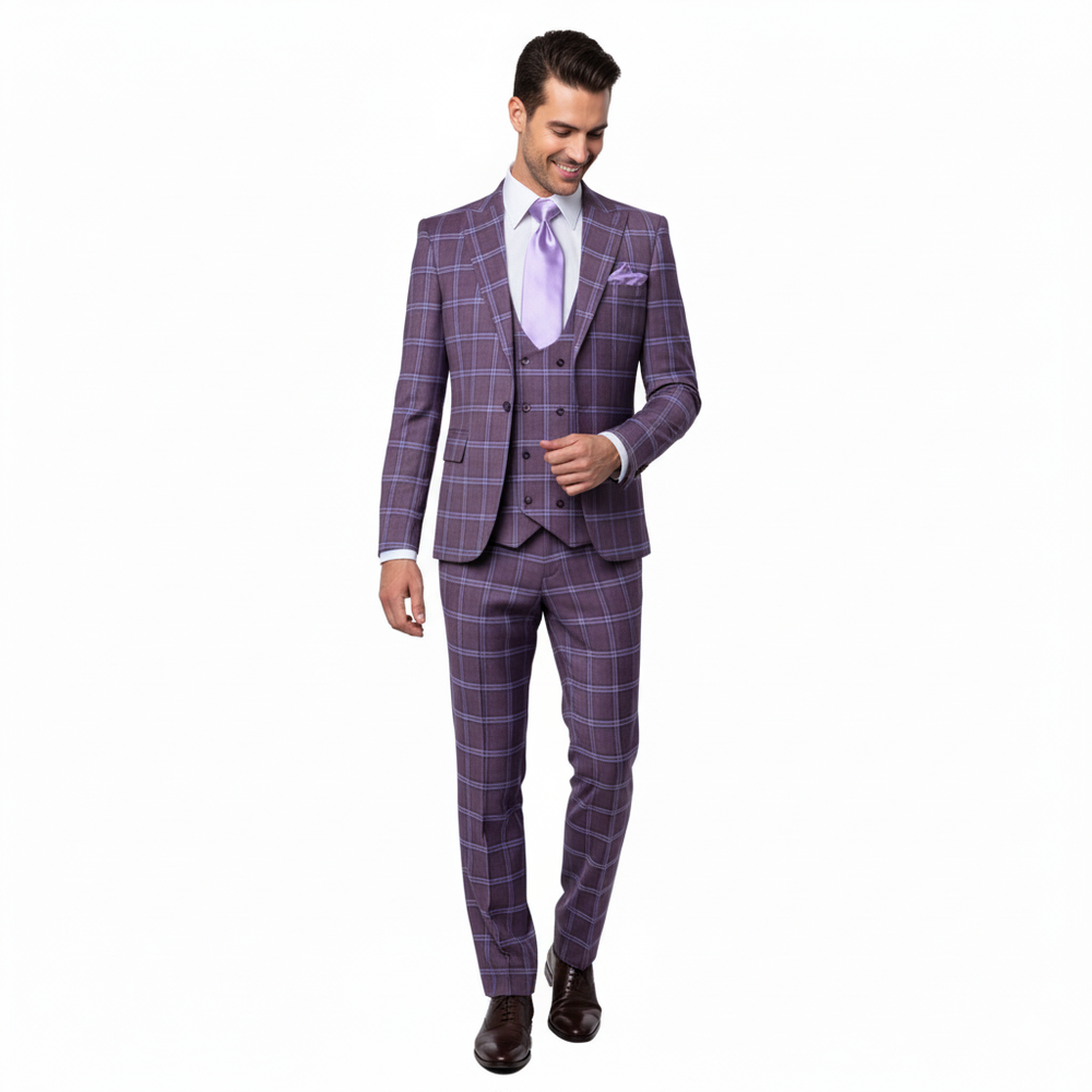 Rossi Man MAX RM1834 Slim Fit 3-Piece Suit – Elegant Purple Formalwear for Men