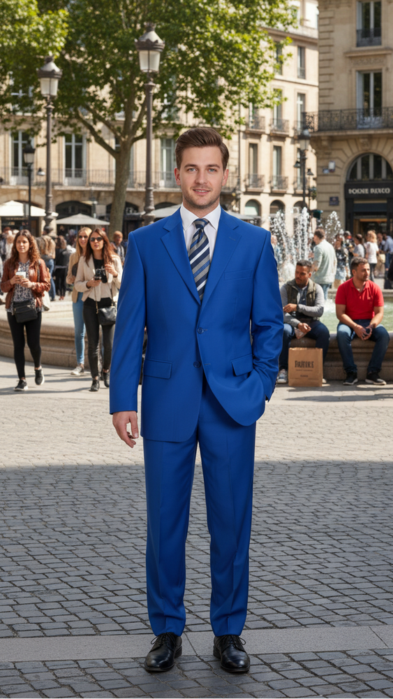 Men's Two Button Dress Cheap Priced Business Suits Clearance Sale for Men Royal Blue Jacket Blazer + Pants