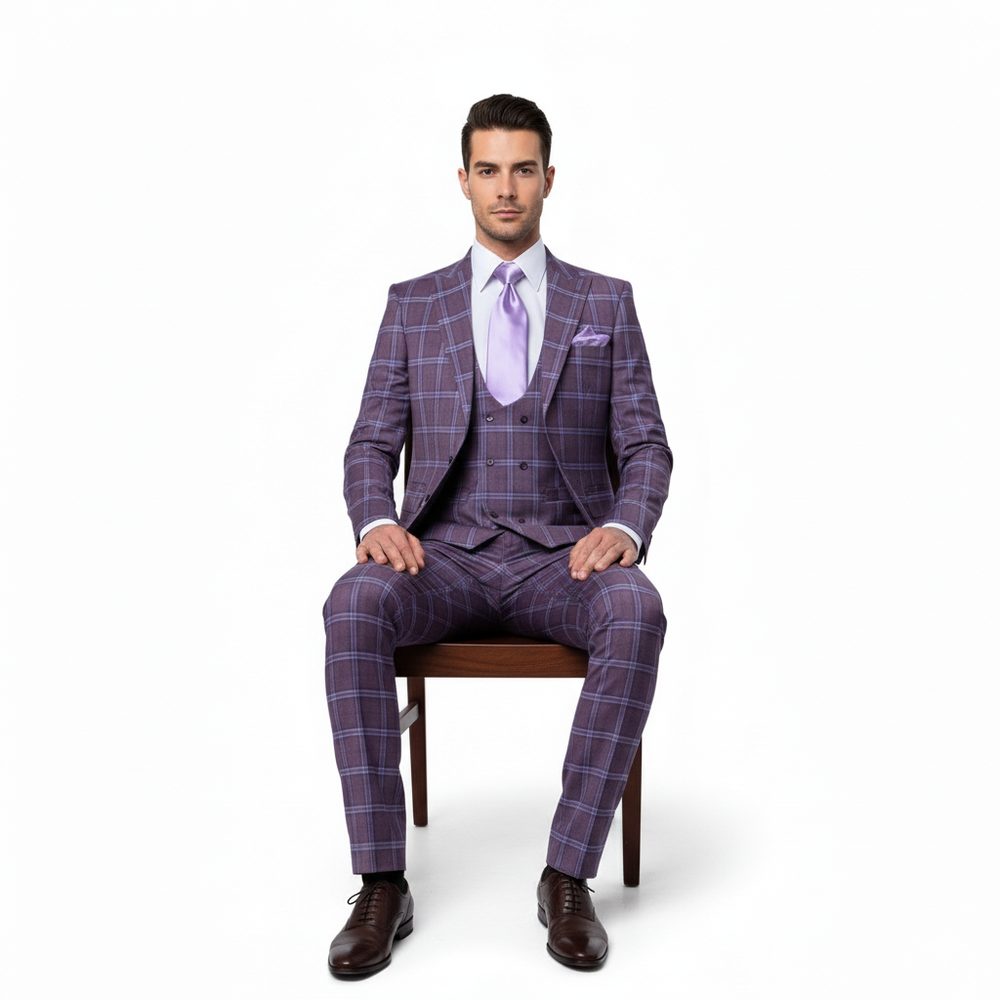 Rossi Man MAX RM1834 Slim Fit 3-Piece Suit – Elegant Purple Formalwear for Men