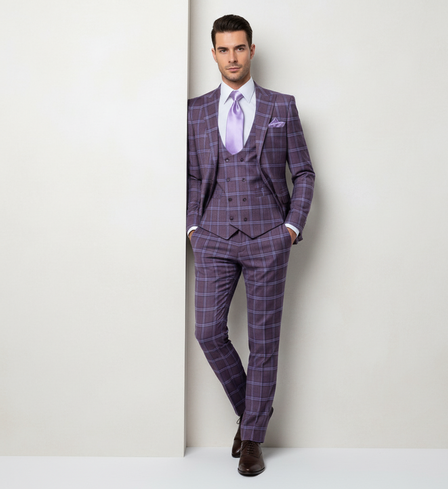 Rossi Man MAX RM1834 Slim Fit 3-Piece Suit – Elegant Purple Formalwear for Men
