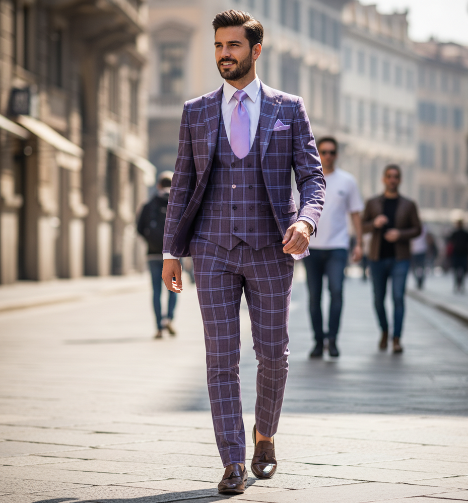 Rossi Man MAX RM1834 Slim Fit 3-Piece Suit – Elegant Purple Formalwear for Men