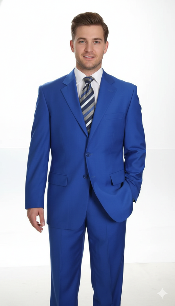 Men's Two Button Dress Cheap Priced Business Suits Clearance Sale for Men Royal Blue Jacket Blazer + Pants