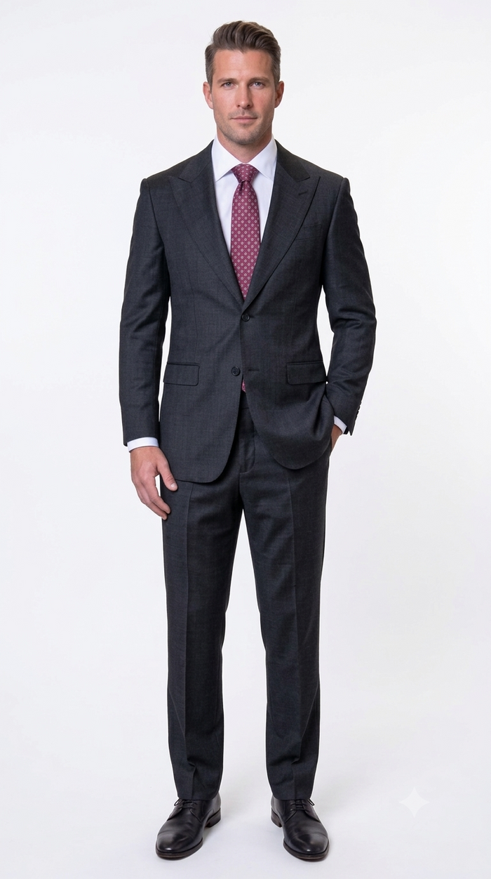Statement Men's 2 Piece 100% Super 200 Wool Modern Fit Suit - Pic Stitching Peak Lapel Two Buttons in Color Black