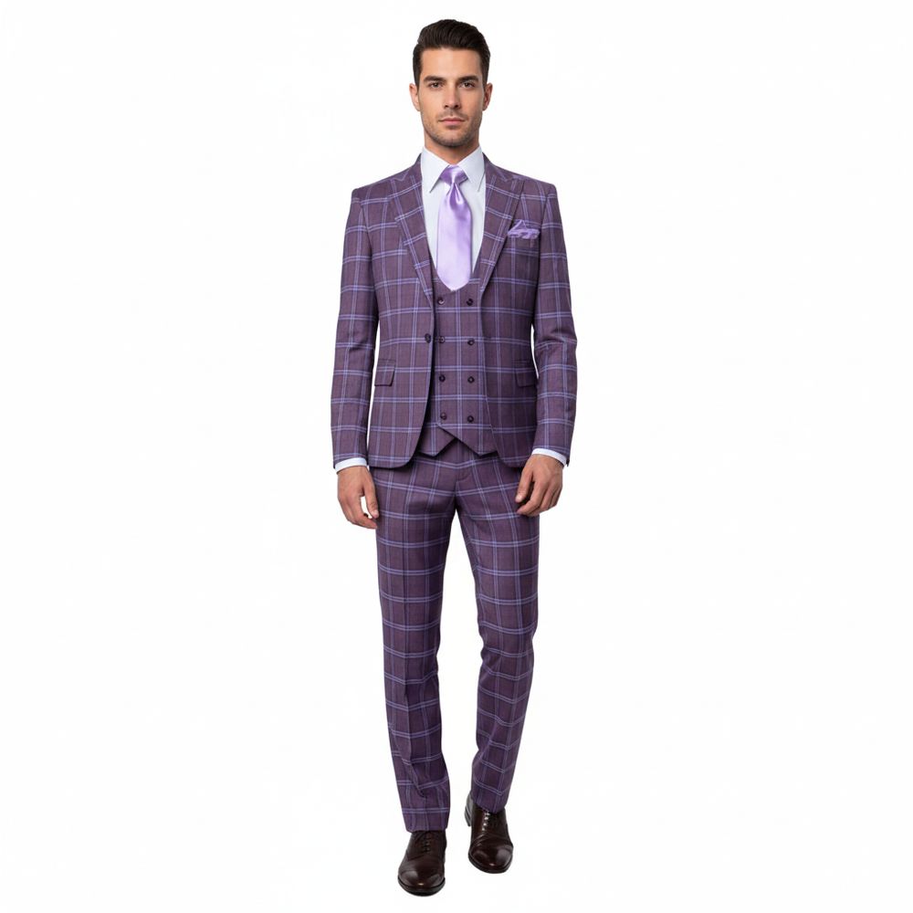 Rossi Man MAX RM1834 Slim Fit 3-Piece Suit – Elegant Purple Formalwear for Men