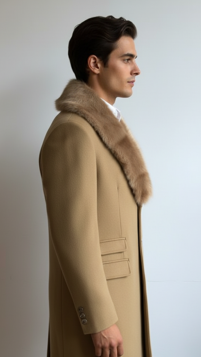 Men's Camel Three Button Full Length Overcoat Men's Carcoat - Car Coat Mid Length Three quarter length coat