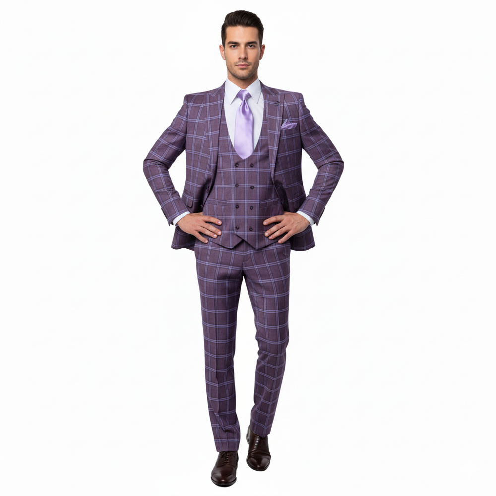Rossi Man MAX RM1834 Slim Fit 3-Piece Suit – Elegant Purple Formalwear for Men