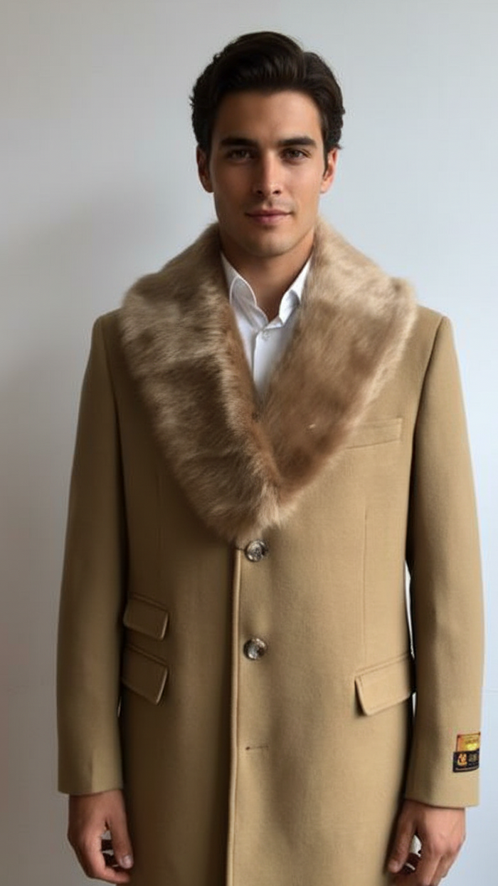 Men's Camel Three Button Full Length Overcoat Men's Carcoat - Car Coat Mid Length Three quarter length coat