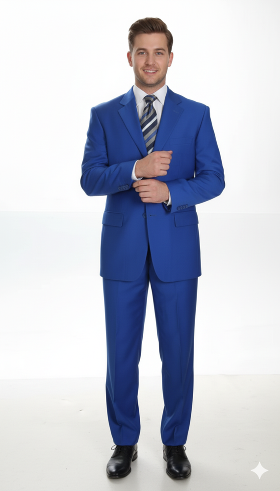 Men's Two Button Dress Cheap Priced Business Suits Clearance Sale for Men Royal Blue Jacket Blazer + Pants