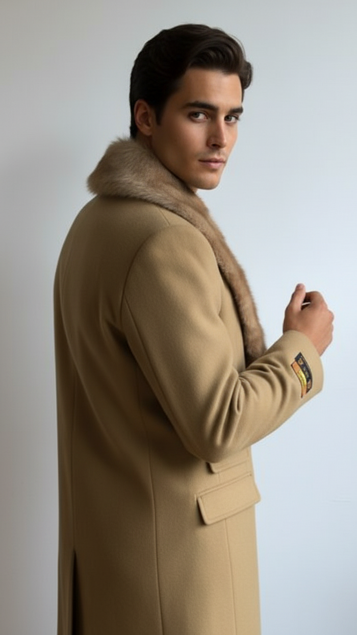Men's Camel Three Button Full Length Overcoat Men's Carcoat - Car Coat Mid Length Three quarter length coat