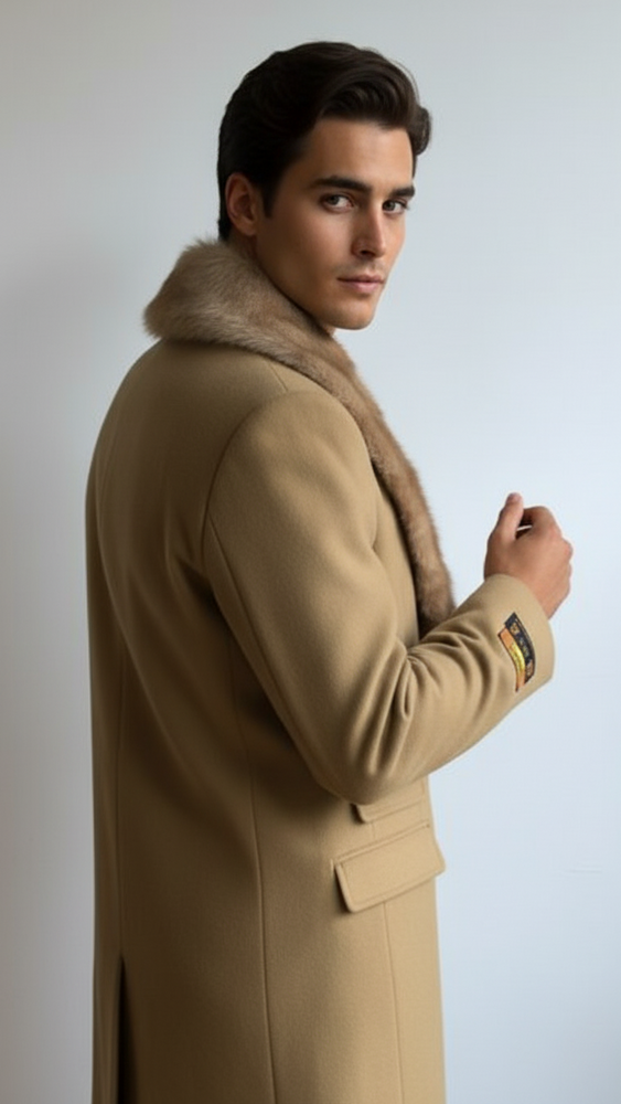 Men's Camel Three Button Full Length Overcoat Men's Carcoat - Car Coat Mid Length Three quarter length coat