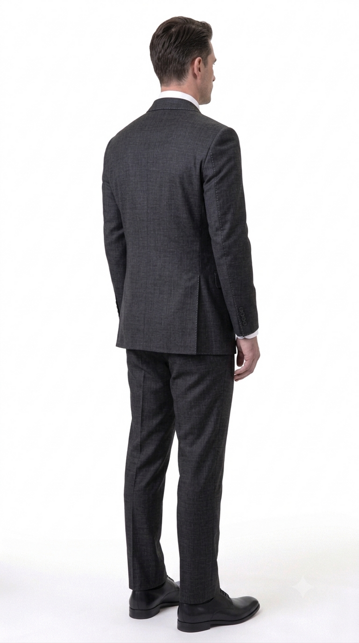 Statement Men's 2 Piece 100% Super 200 Wool Modern Fit Suit - Pic Stitching Peak Lapel Two Buttons in Color Black