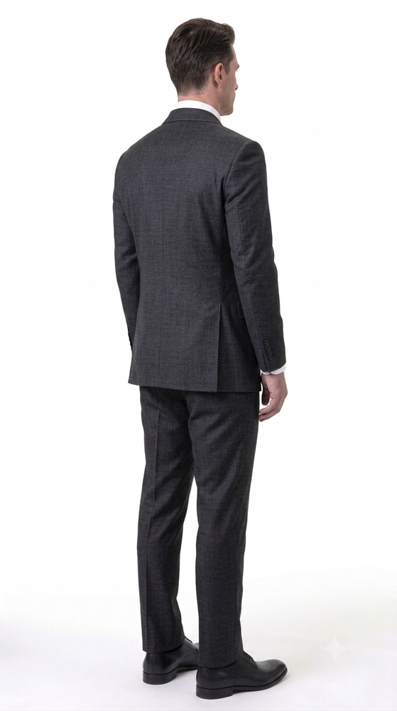 Statement Men's 2 Piece 100% Super 200 Wool Modern Fit Suit - Pic Stitching Peak Lapel Two Buttons in Color Black