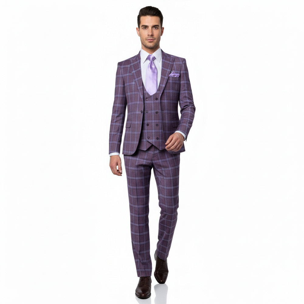 Rossi Man MAX RM1834 Slim Fit 3-Piece Suit – Elegant Purple Formalwear for Men