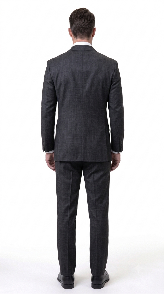 Statement Men's 2 Piece 100% Super 200 Wool Modern Fit Suit - Pic Stitching Peak Lapel Two Buttons in Color Black