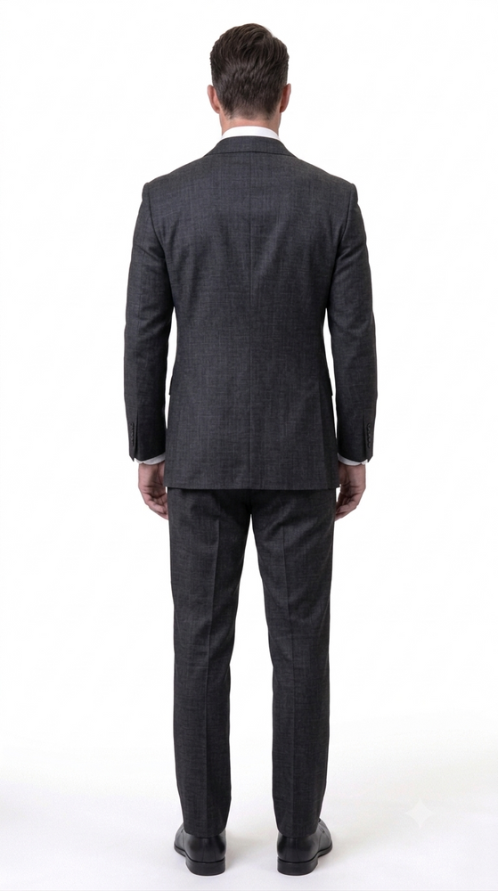 Statement Men's 2 Piece 100% Super 200 Wool Modern Fit Suit - Pic Stitching Peak Lapel Two Buttons in Color Black