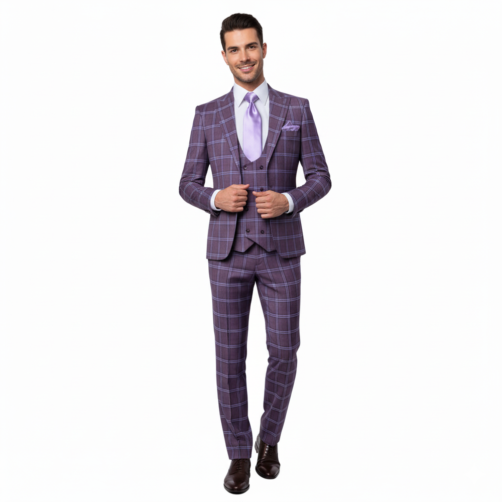 Rossi Man MAX RM1834 Slim Fit 3-Piece Suit – Elegant Purple Formalwear for Men