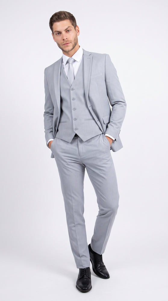 Men's Zegarie Light Grey 3-Piece Suit – One-Button Notch Lapel Jacket with Matching Vest and Pants for Weddings, Prom & Business
