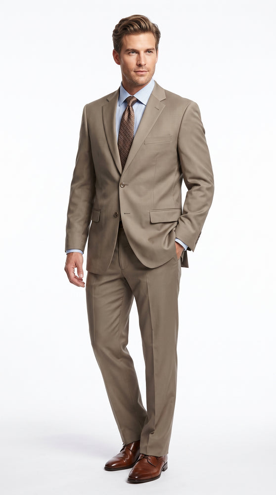 Men’s Taupe 2 Piece Business Suit, Affordable Formal Wedding Office Dress Suit