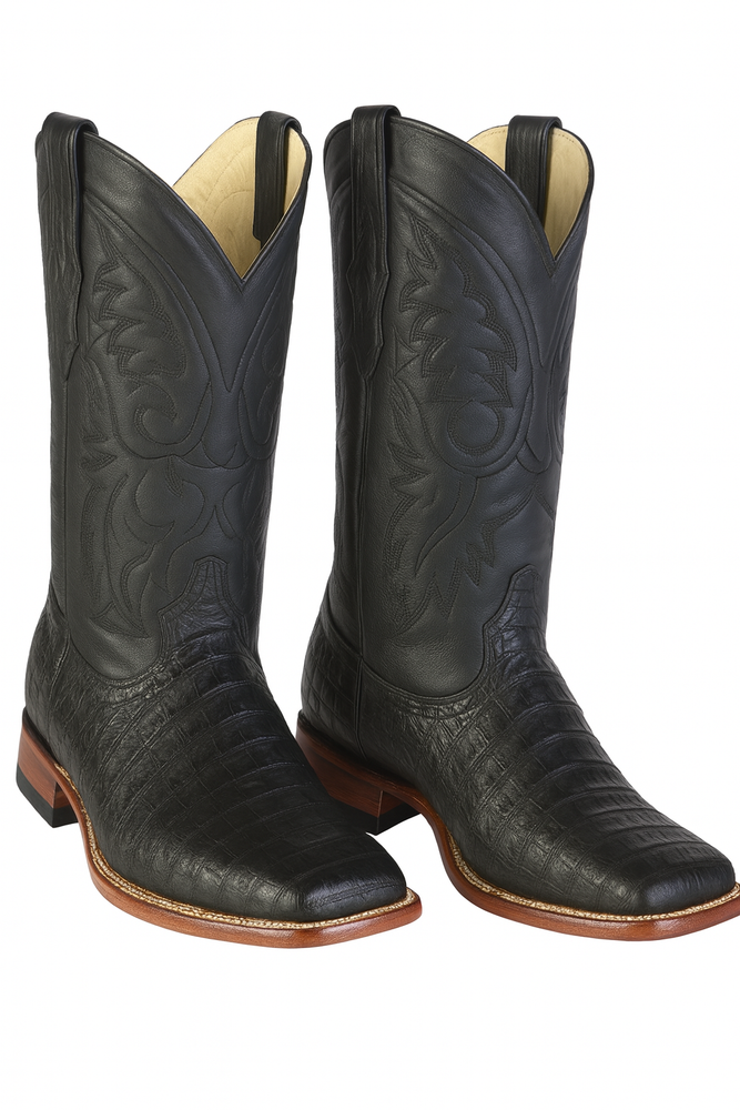 Los Altos Boots Men's Black Caiman Belly Wide Square Toe Boots