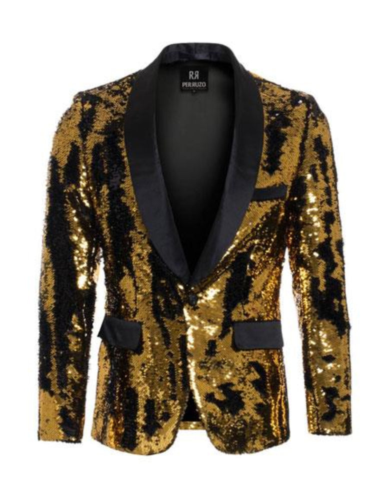 Mardi Gras Outfit - Mardi Gras Blazer For Men in Color Gold and Black in Sequin Fabric