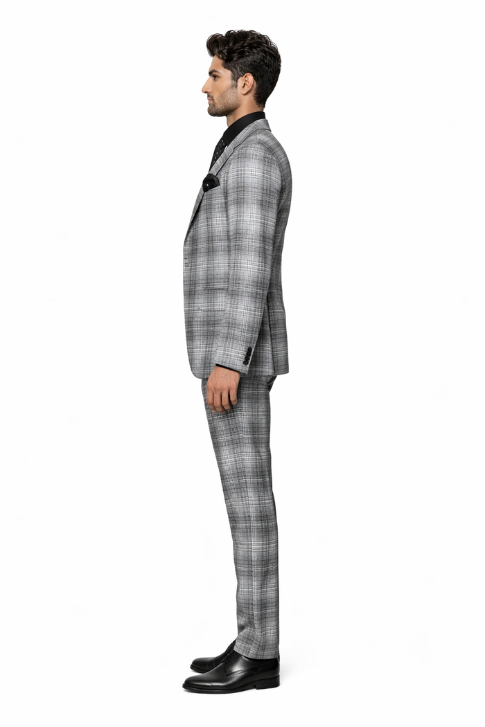 Graphite Crosshatch Plaid 3-Piece Black-Tie Statement Suit