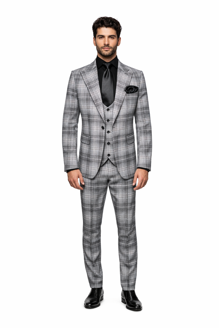 Graphite Crosshatch Plaid 3-Piece Black-Tie Statement Suit