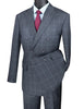 Gray Modern Fit Double Breasted Windowpane Peak Lapel 2 Piece Suit
