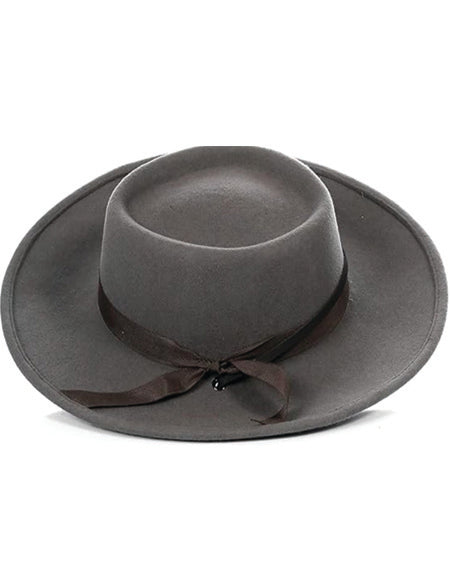 Men's Wool Wide Brim Fedora Hat Grey With Grosgrain Ribbon