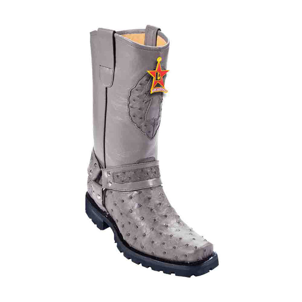 Los Altos Gray Full Quill Ostrich Men’s Motorcycle Boot