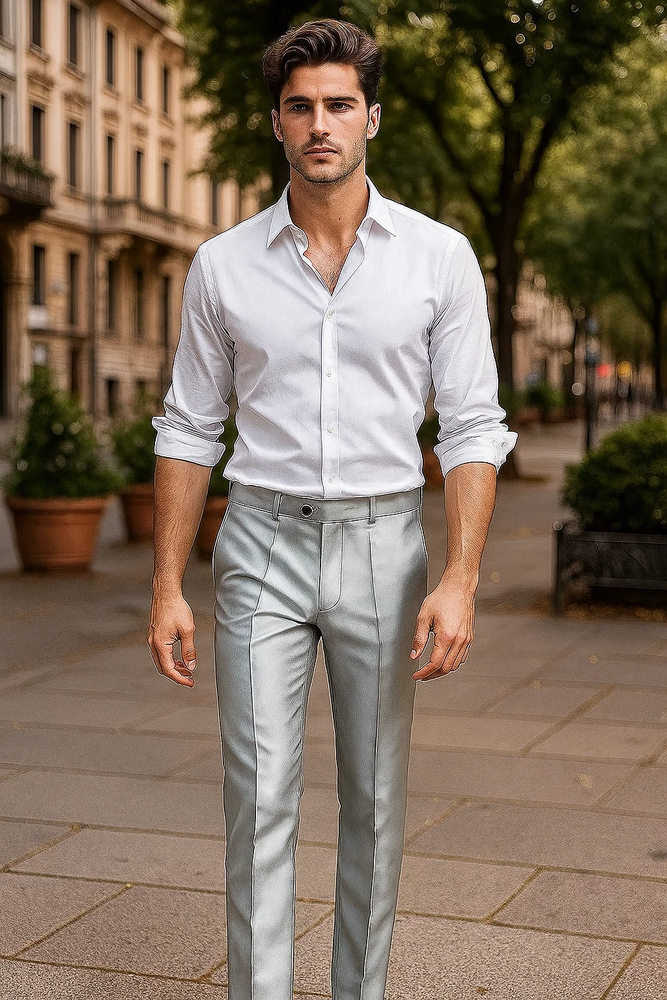 Gray Shiny Sharkskin Pant 