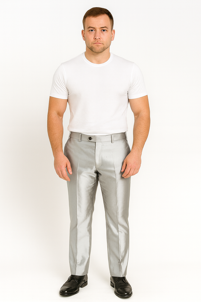 Gray Shiny Sharkskin Pant 