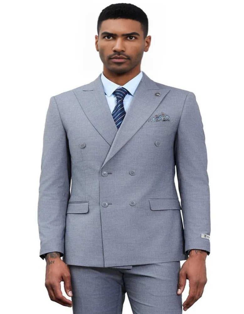 Men's Designer Stacy Adams Classic Double Breasted Grey Suit