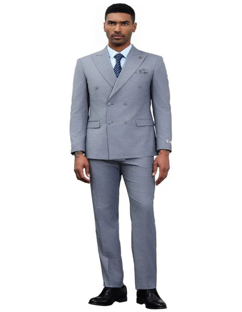 Men's Designer Stacy Adams Classic Double Breasted Grey Suit