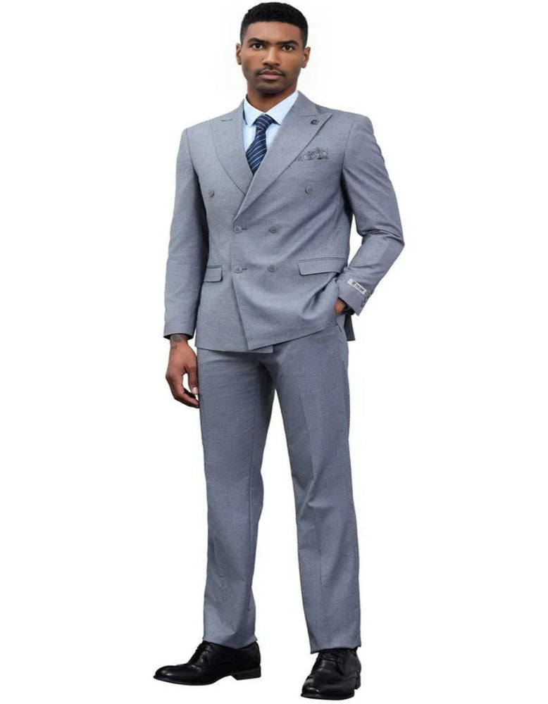 Men's Designer Stacy Adams Classic Double Breasted Grey Suit