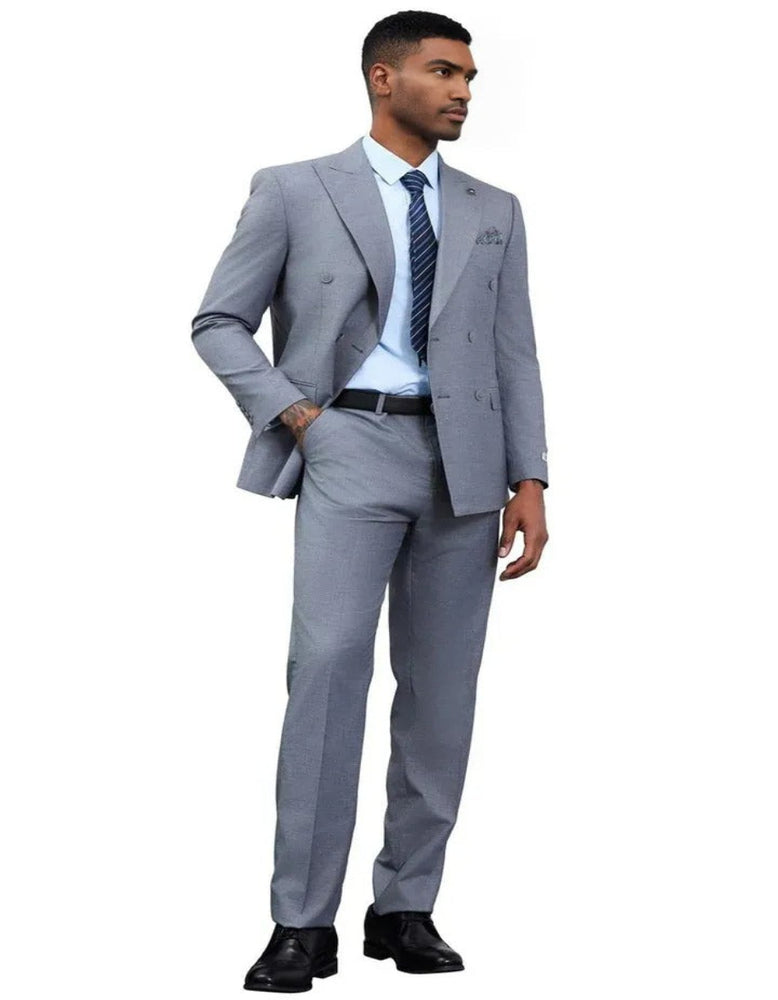 Men's Designer Stacy Adams Classic Double Breasted Grey Suit