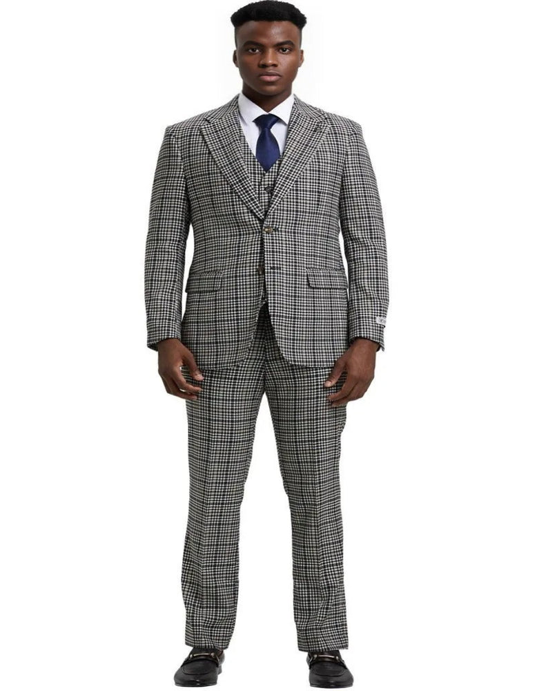 Men's Stacy Adams Vested Modern Fit Houndstooth Grey and Green Suit