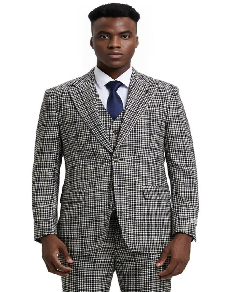 Men's Stacy Adams Vested Modern Fit Houndstooth Grey and Green Suit