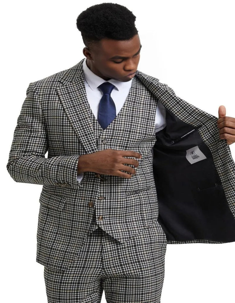 Men's Stacy Adams Vested Modern Fit Houndstooth Grey and Green Suit