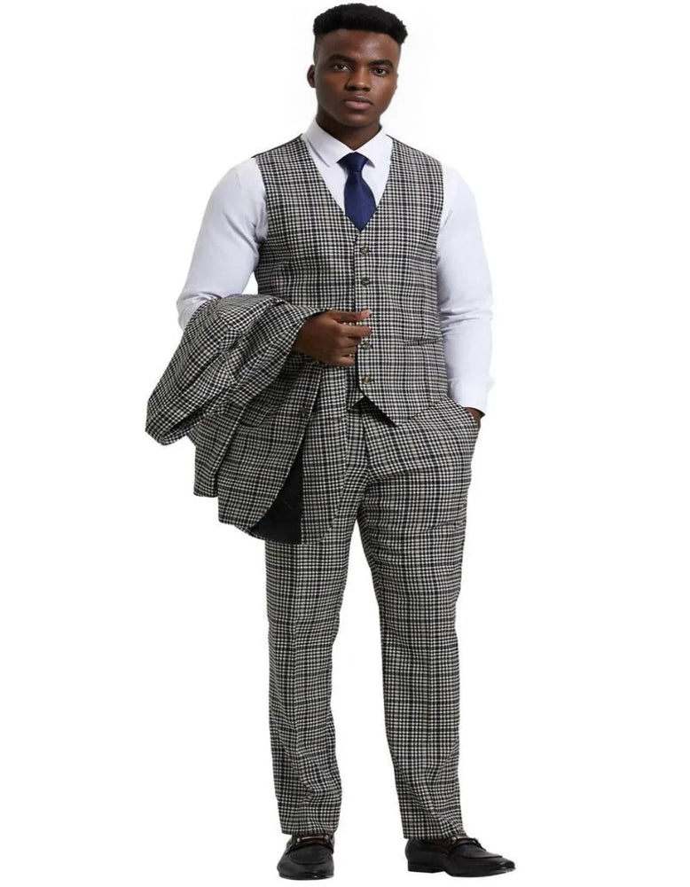 Men's Stacy Adams Vested Modern Fit Houndstooth Grey and Green Suit
