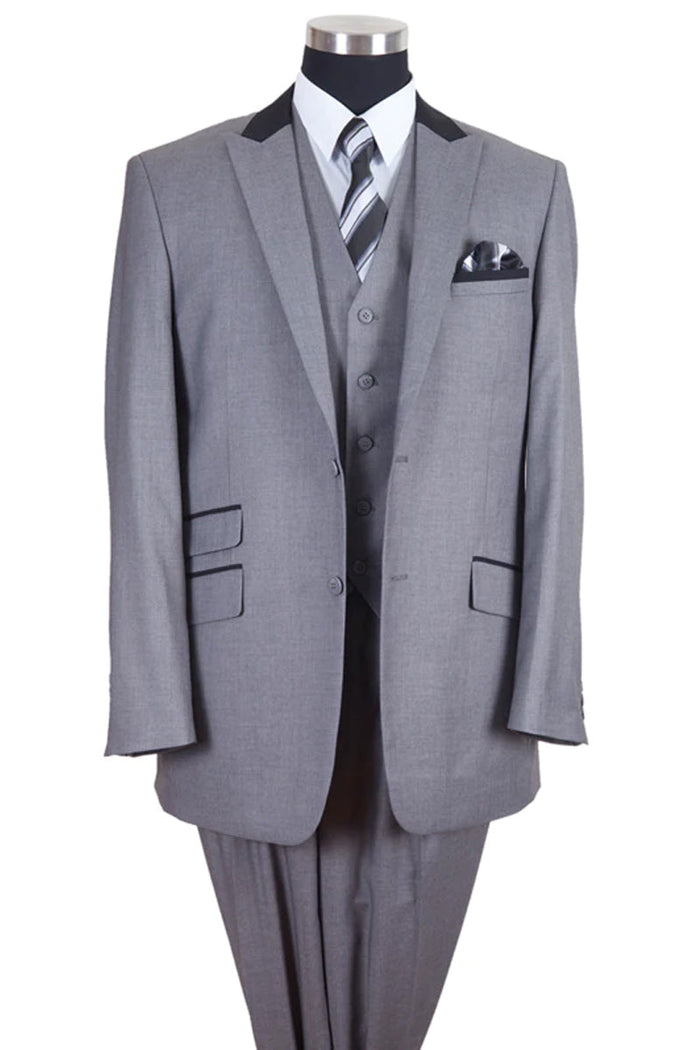 Grey and Black Men's Suit with Peak Lapel 