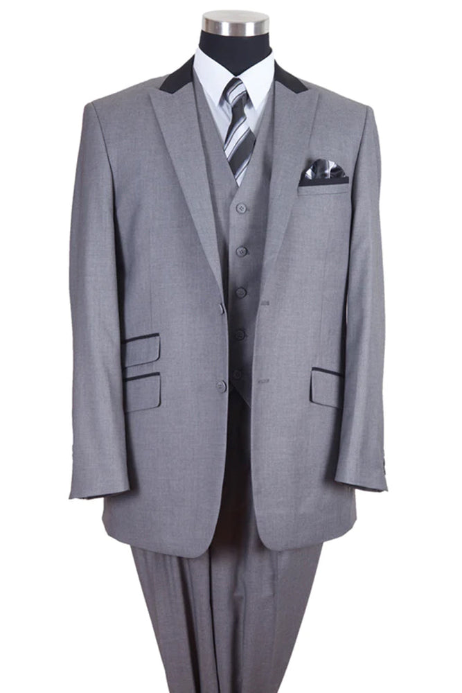 Grey and Black Men's Suit with Peak Lapel 