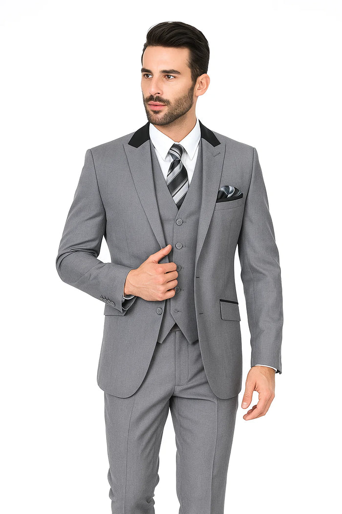 Grey and Black Men's Suit with Peak Lapel 