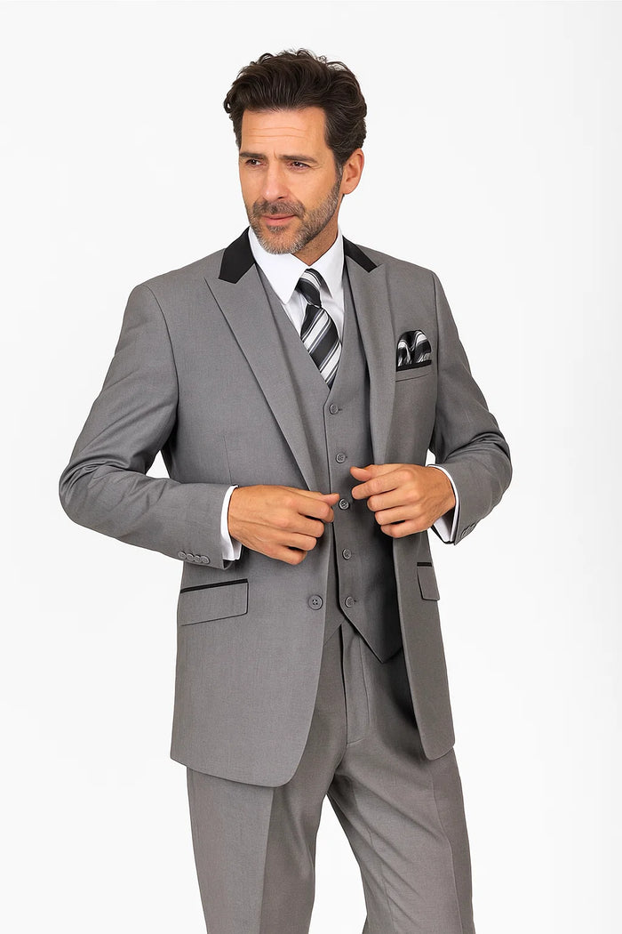Grey and Black Men's Suit with Peak Lapel 