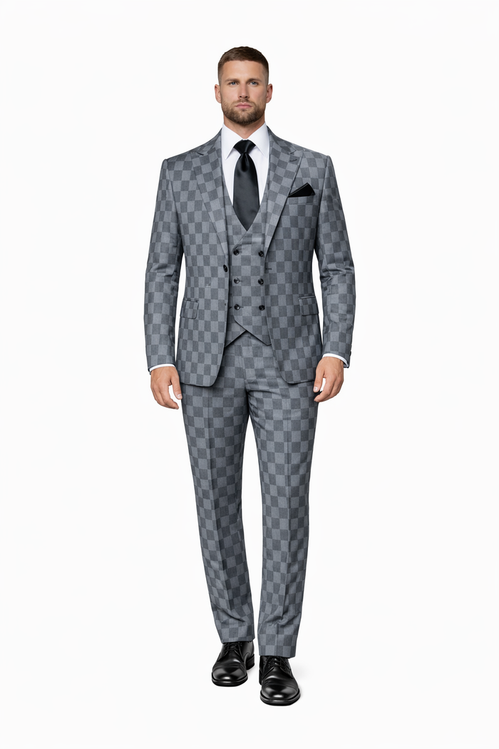 Grey Checkerboard Elite 3-Piece Tailored Suit by Rossiman