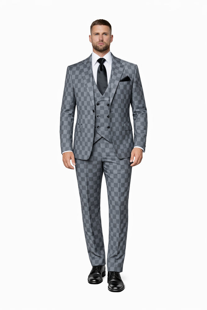 Grey Checkerboard Elite 3-Piece Tailored Suit by Rossiman